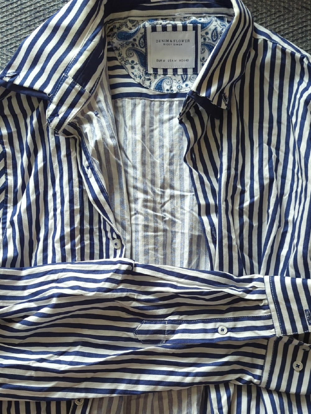 Denim & Flower Men’s Navy and White Striped Button-Down Shirt